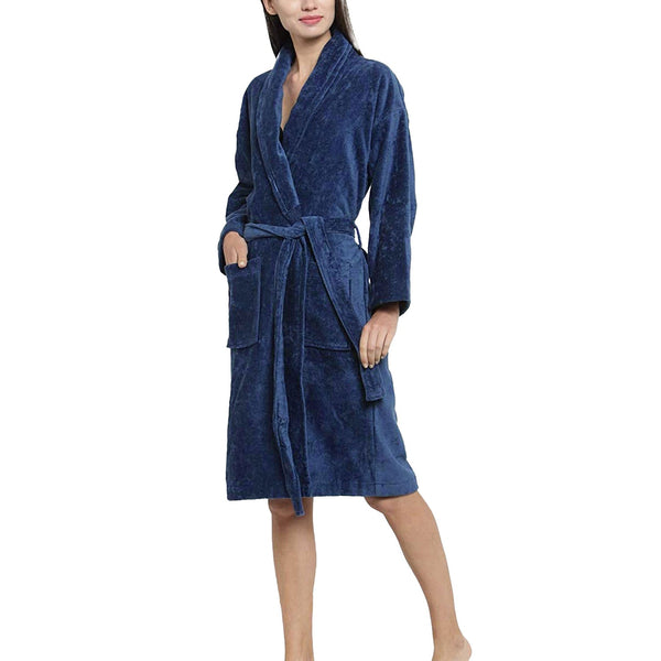 Soft Comfort Unisex Large Bathrobe, Medieval Blue| 300 GSM Cotton| Sheared Velvet Touch