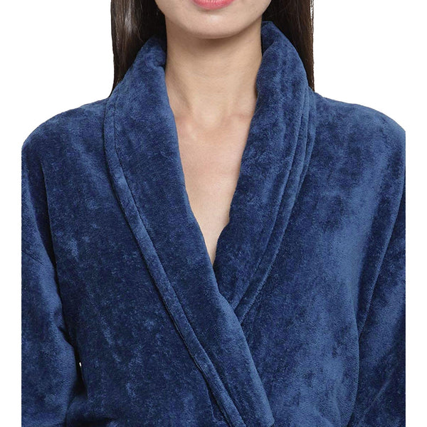 Soft Comfort Unisex Large Bathrobe, Medieval Blue| 300 GSM Cotton| Sheared Velvet Touch