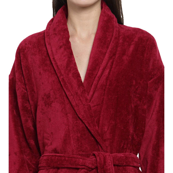 Soft Comfort Unisex Large Bathrobe, Raspberry Red| 300 GSM Cotton| Sheared Velvet Touch