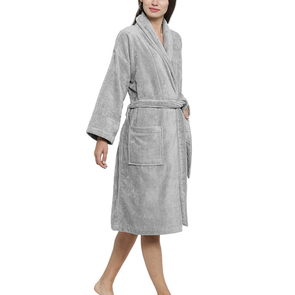 Soft Comfort Unisex Large Bathrobe, Real Steel| 300 GSM Cotton| Sheared Velvet Touch