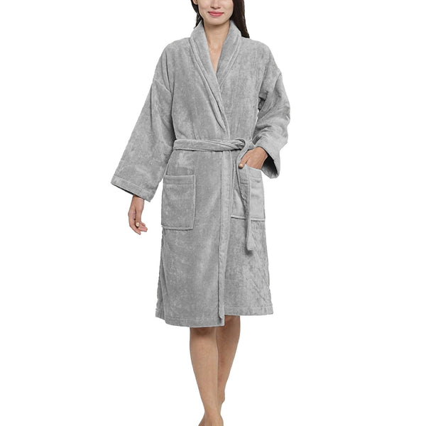 Soft Comfort Unisex Large Bathrobe, Real Steel| 300 GSM Cotton| Sheared Velvet Touch