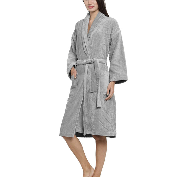 Soft Comfort Unisex Large Bathrobe, Real Steel| 300 GSM Cotton| Sheared Velvet Touch