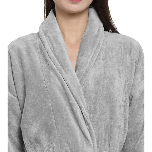 Soft Comfort Unisex Large Bathrobe, Real Steel| 300 GSM Cotton| Sheared Velvet Touch