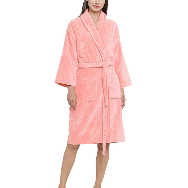 Soft Comfort Unisex Large Bathrobe, Tender Peach| 300 GSM Cotton| Sheared Velvet Touch