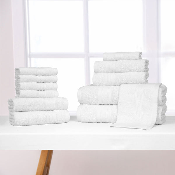 Soft Comfort 12Pc Towel Set, White|509 GSM Cotton|Air Rich Technology