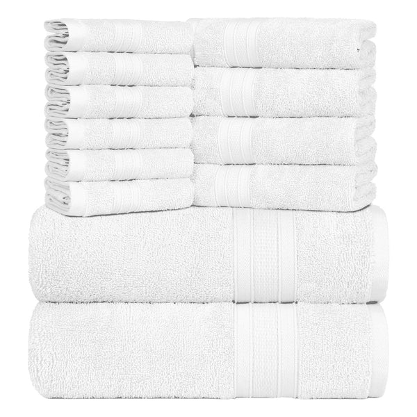 Soft Comfort 12Pc Towel Set, White|509 GSM Cotton|Air Rich Technology