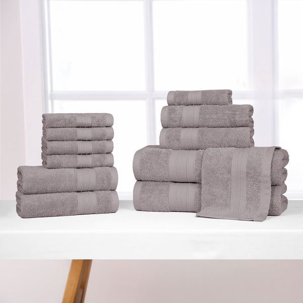 Soft Comfort 12Pc Towel Set, Charcoal|509 GSM Cotton|Air Rich Technology