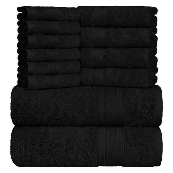Soft Comfort 12Pc Towel Set, Black|509 GSM Cotton|Air Rich Technology