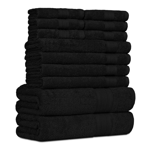 Soft Comfort 12Pc Towel Set, Black|509 GSM Cotton|Air Rich Technology