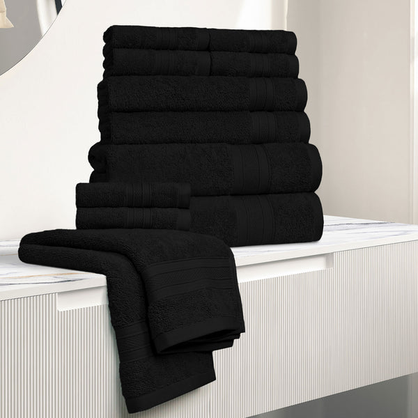Soft Comfort 12Pc Towel Set, Black|509 GSM Cotton|Air Rich Technology