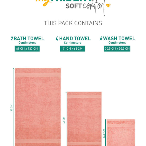 Soft Comfort 12Pc Towel Set, Coral Haze|509 GSM Cotton|Air Rich Technology