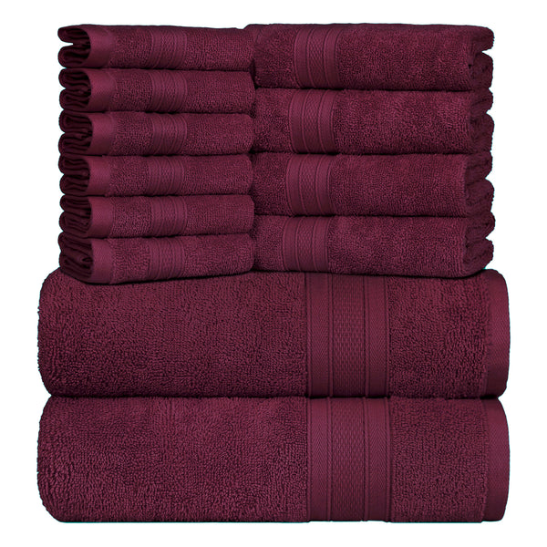 Soft Comfort 12Pc Towel Set, Red Wine|509 GSM Cotton|Air Rich Technology