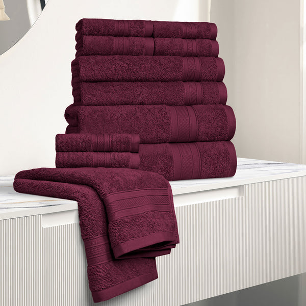 Soft Comfort 12Pc Towel Set, Red Wine|509 GSM Cotton|Air Rich Technology