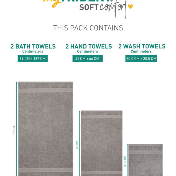 Soft Comfort 6Pc Towel Set, Charcoal|509 GSM Cotton|Air Rich Technology