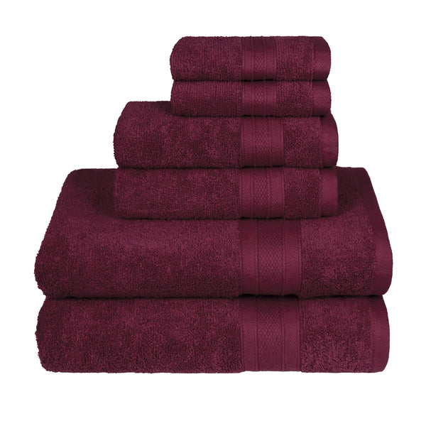Soft Comfort 6Pc Towel Set, Red Wine|509 GSM Cotton|Air Rich Technology