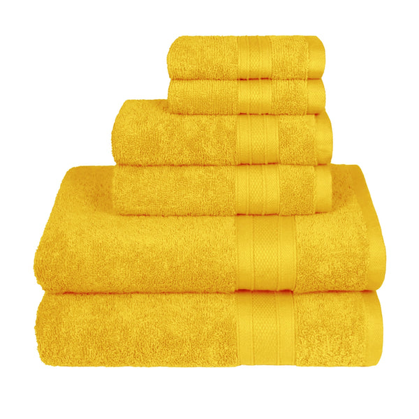 Soft Comfort 6Pc Towel Set, Mustard, Yellow|509 GSM Cotton|Air Rich Technology