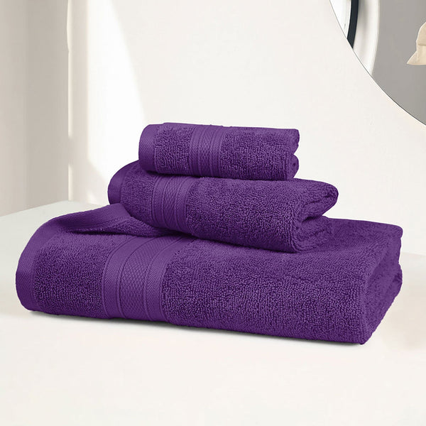 Soft Comfort 3Pc Towel Set, Plum|509 GSM Cotton|Air Rich Technology