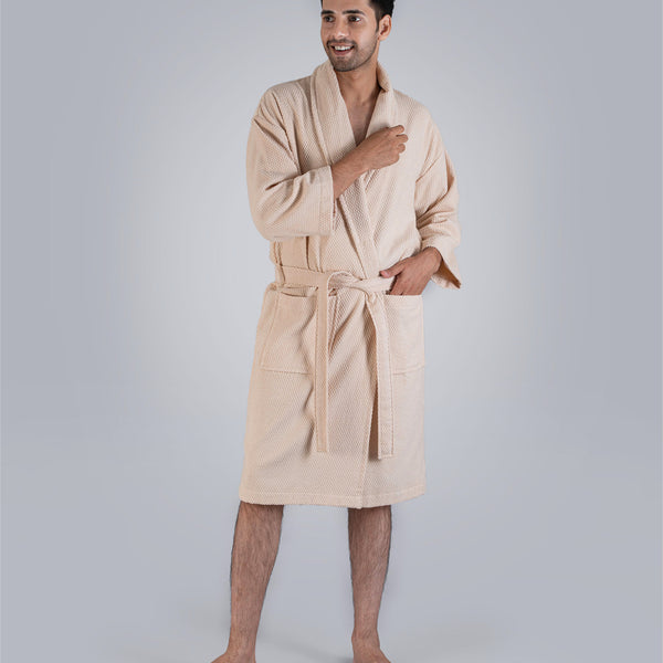 Urban Comfort Unisex Medium Bathrobe, Sand| 240 GSM Cotton