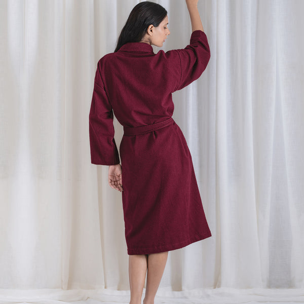 Urban Comfort Unisex Medium Bathrobe, Wine| 240 GSM Cotton