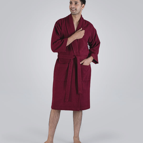 Urban Comfort Unisex Medium Bathrobe, Wine| 240 GSM Cotton