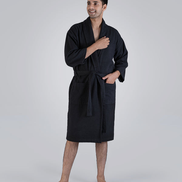 Urban Comfort Unisex Medium Bathrobe, Shoe Black| 240 GSM Cotton
