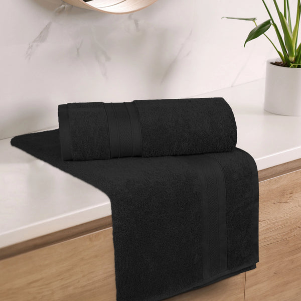 Soft Comfort 2Pc Bath Towel Set, Black|509 GSM Cotton|Air Rich Technology