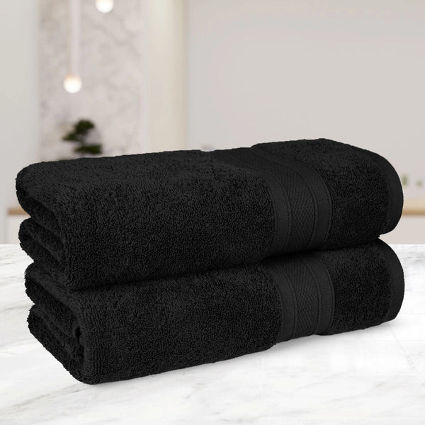 Soft Comfort 2Pc Bath Towel Set, Black|509 GSM Cotton|Air Rich Technology