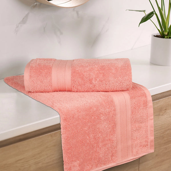 Soft Comfort 2Pc Bath Towel Set, Coral|509 GSM Cotton|Air Rich Technology