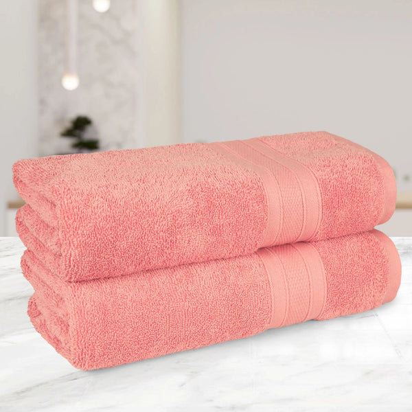 Soft Comfort 2Pc Bath Towel Set, Coral|509 GSM Cotton|Air Rich Technology