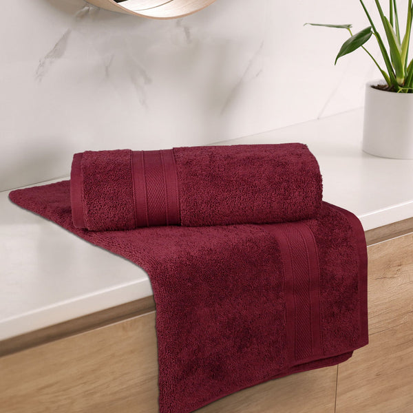Soft Comfort 2Pc Bath Towel Set, Red Wine|509 GSM Cotton|Air Rich Technology