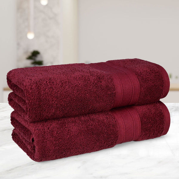 Soft Comfort 2Pc Bath Towel Set, Red Wine|509 GSM Cotton|Air Rich Technology