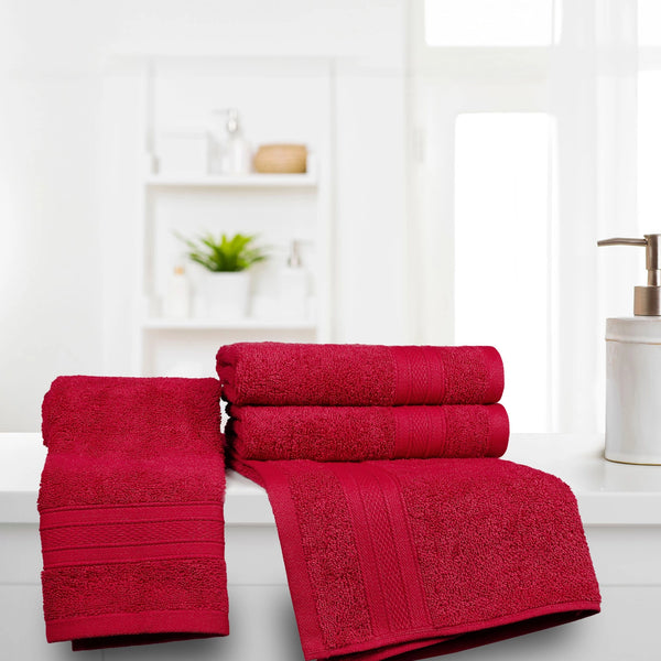 Soft Comfort 4Pc Hand Towel Set, Crimson Red|509 GSM Cotton|Air Rich Technology