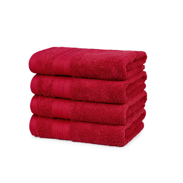 Soft Comfort 4Pc Hand Towel Set, Crimson Red|509 GSM Cotton|Air Rich Technology