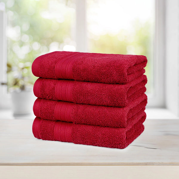 Soft Comfort 4Pc Hand Towel Set, Crimson Red|509 GSM Cotton|Air Rich Technology