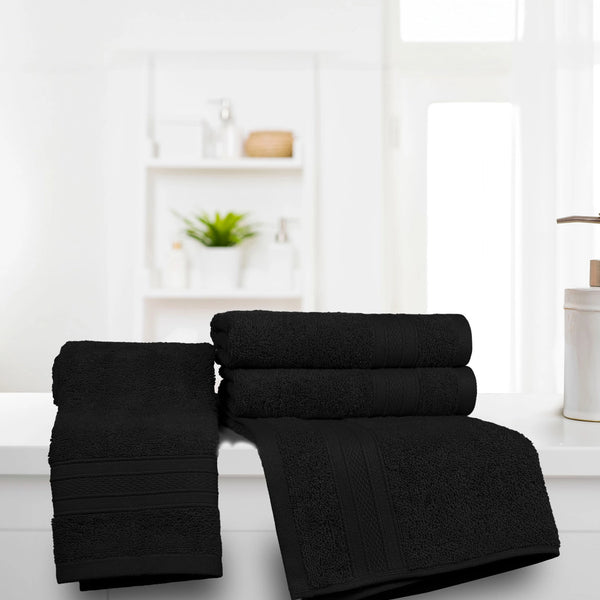 Soft Comfort 4Pc Hand Towel Set, Black|509 GSM Cotton|Air Rich Technology