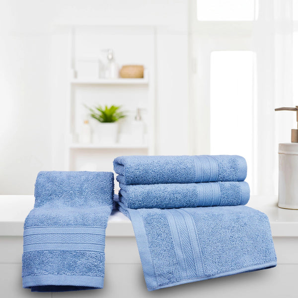 Soft Comfort 4Pc Hand Towel Set, Allue Blue|509 GSM Cotton|Air Rich Technology
