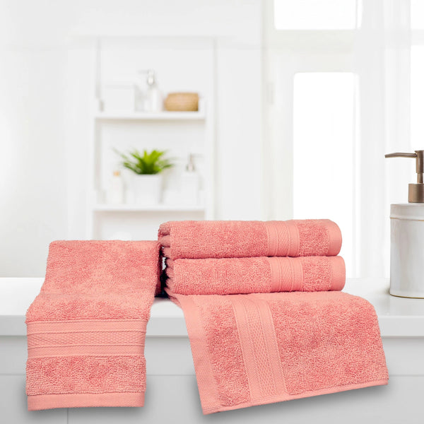 Soft Comfort 4Pc Hand Towel Set, Coral|509 GSM Cotton|Air Rich Technology
