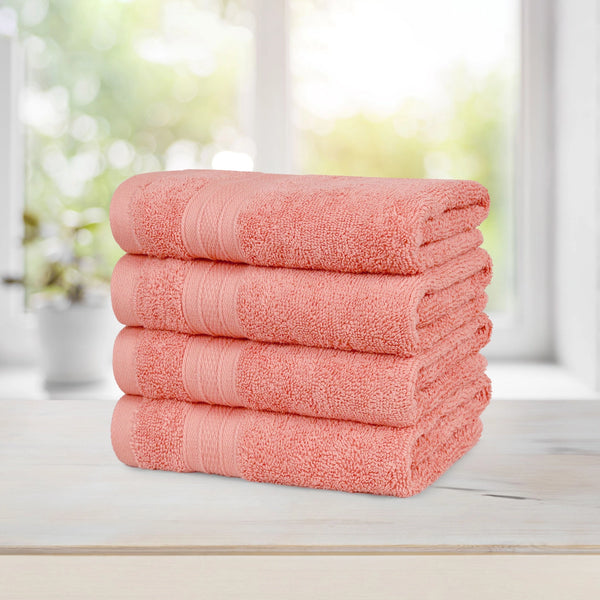 Soft Comfort 4Pc Hand Towel Set, Coral|509 GSM Cotton|Air Rich Technology