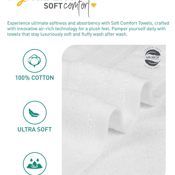 Soft Comfort 6Pc Face Towel Set, Acron,White|509 GSM Cotton|Air Rich Technology