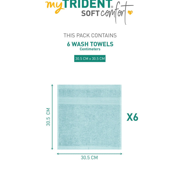 Soft Comfort 6Pc Face Towel Set, Nile Blue|509 GSM Cotton|Air Rich Technology