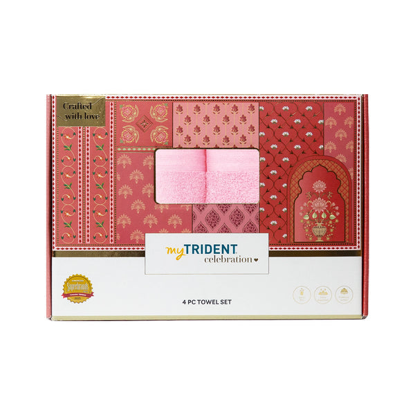Celebration 4Pc Towel Gift set, Powder Pink| 450 GSM Cotton