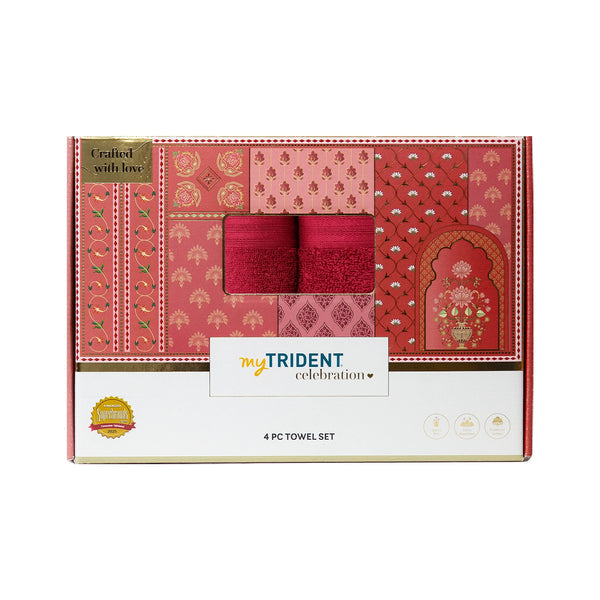 Celebration 4Pc Towel Gift set, Lovely Red | 450 GSM Cotton