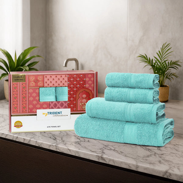 Celebration 4Pc Towel Gift set, Misty Green | 450 GSM Cotton