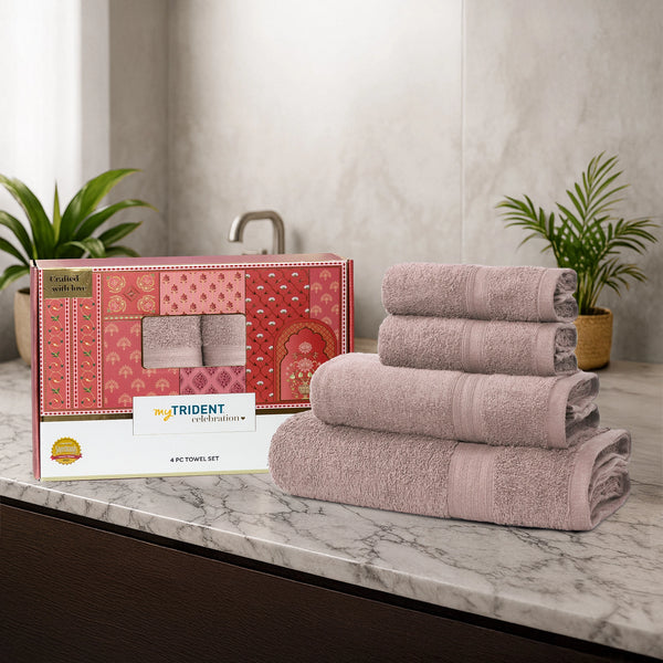 Celebration 4Pc Towel Gift set, Nature Lux | 450 GSM Cotton