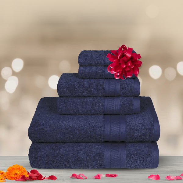 Soft Comfort 6Pc Towel Set, Navy|509 GSM Cotton|Air Rich Technology