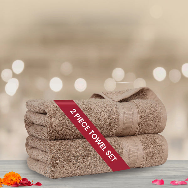 Soft Comfort 2Pc Bath Towel Set, Acron, Brown|509 GSM Cotton|Air Rich Technology