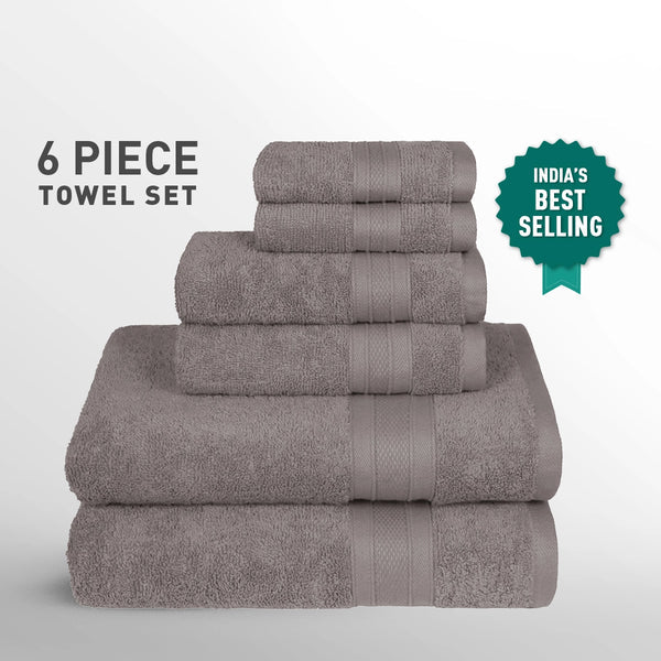 Soft Comfort 6Pc Towel Set, Charcoal|509 GSM Cotton|Air Rich Technology