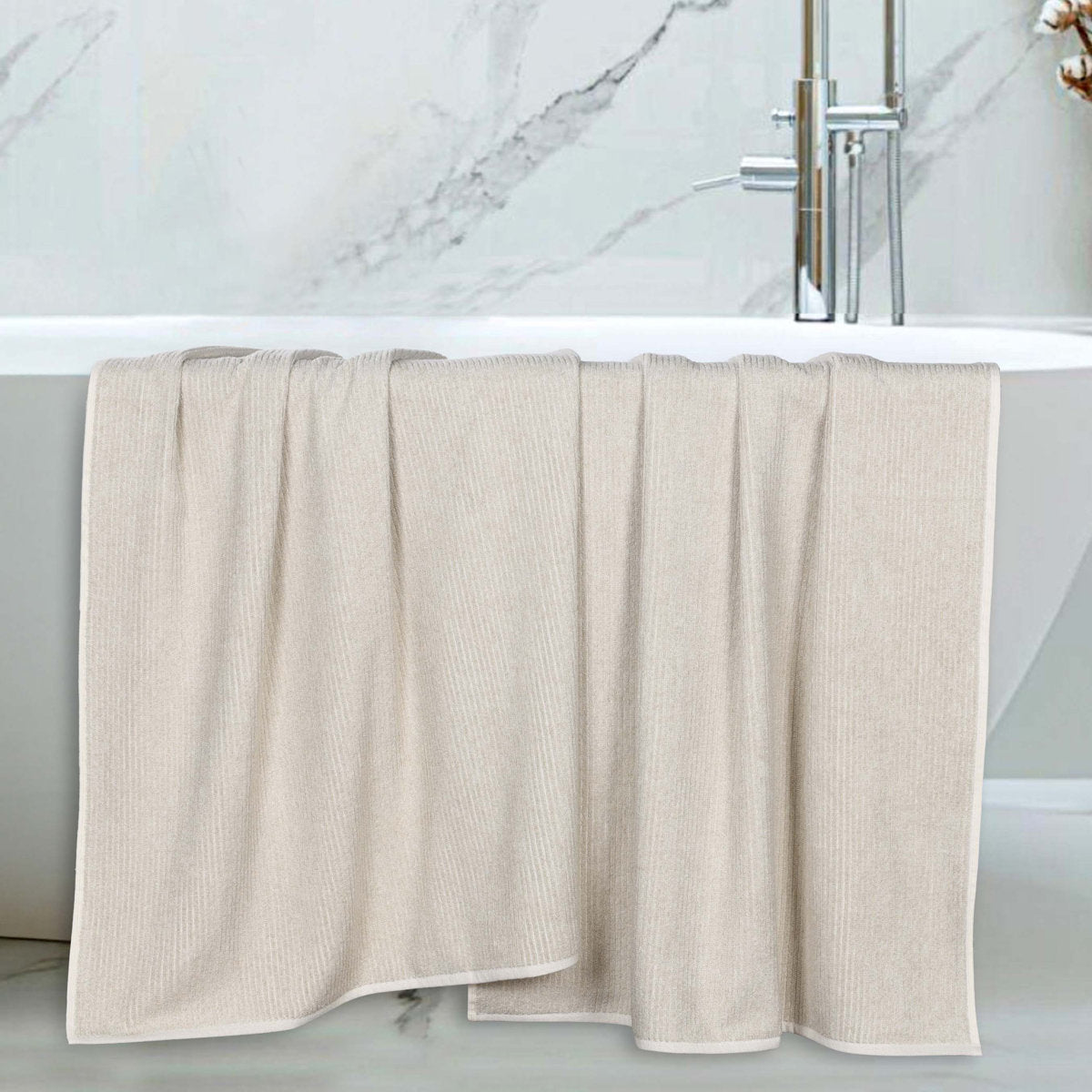 Destin Viscose Cotton Blend Medium Weight Textured Ribbed Bath Sheets (Set of 2)