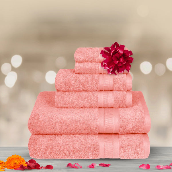Soft Comfort 6Pc Towel Set, Coral Haze|509 GSM Cotton|Air Rich Technology