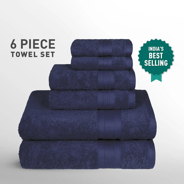 Soft Comfort 6Pc Towel Set, Navy|509 GSM Cotton|Air Rich Technology